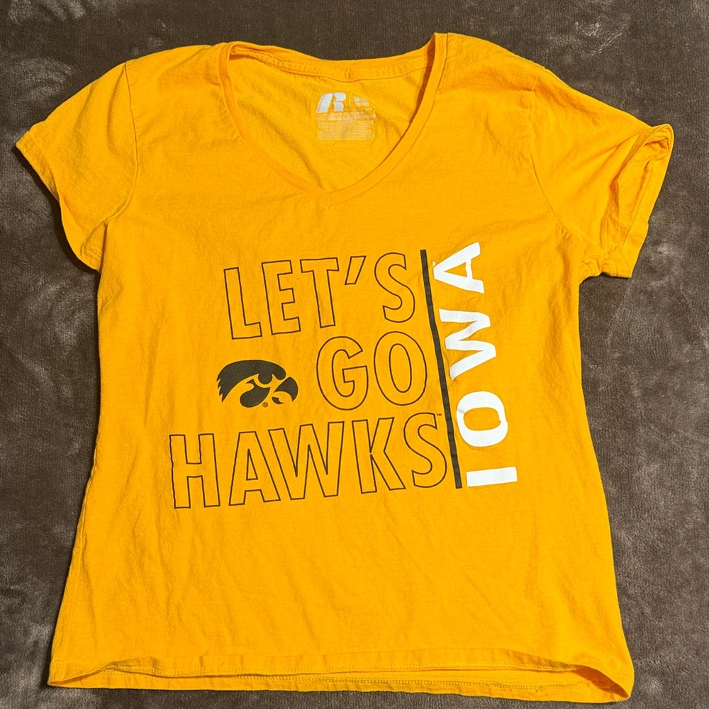 YOUTH GIRLS - Russell Athletic Iowa Gold 'Let's Go Hawks' Fan Tee